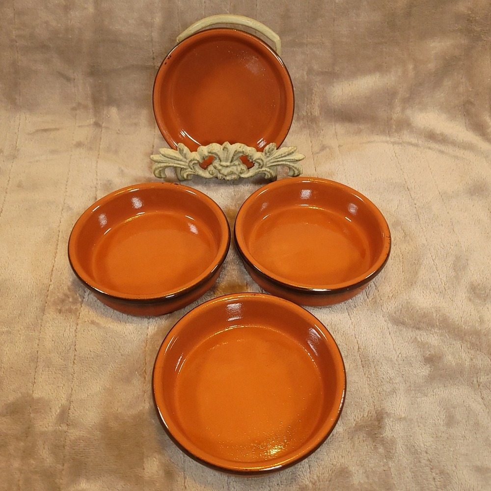 Cerma Ramekin Terracotta Tapas Set of 4 Orange Brown Glazed 4.5" Cazuela